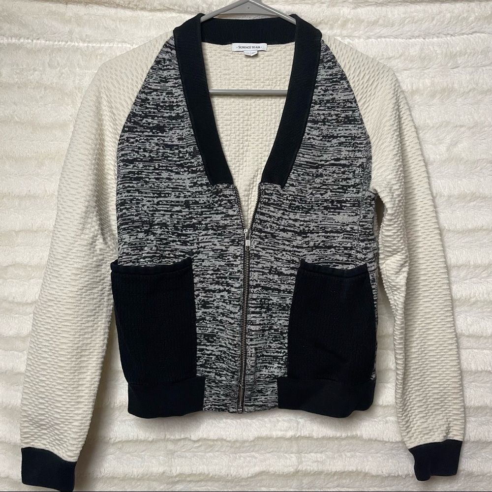 Surface To Air Womens Zip up Color block Gray Black White Jacket, Size 36 S EUC.